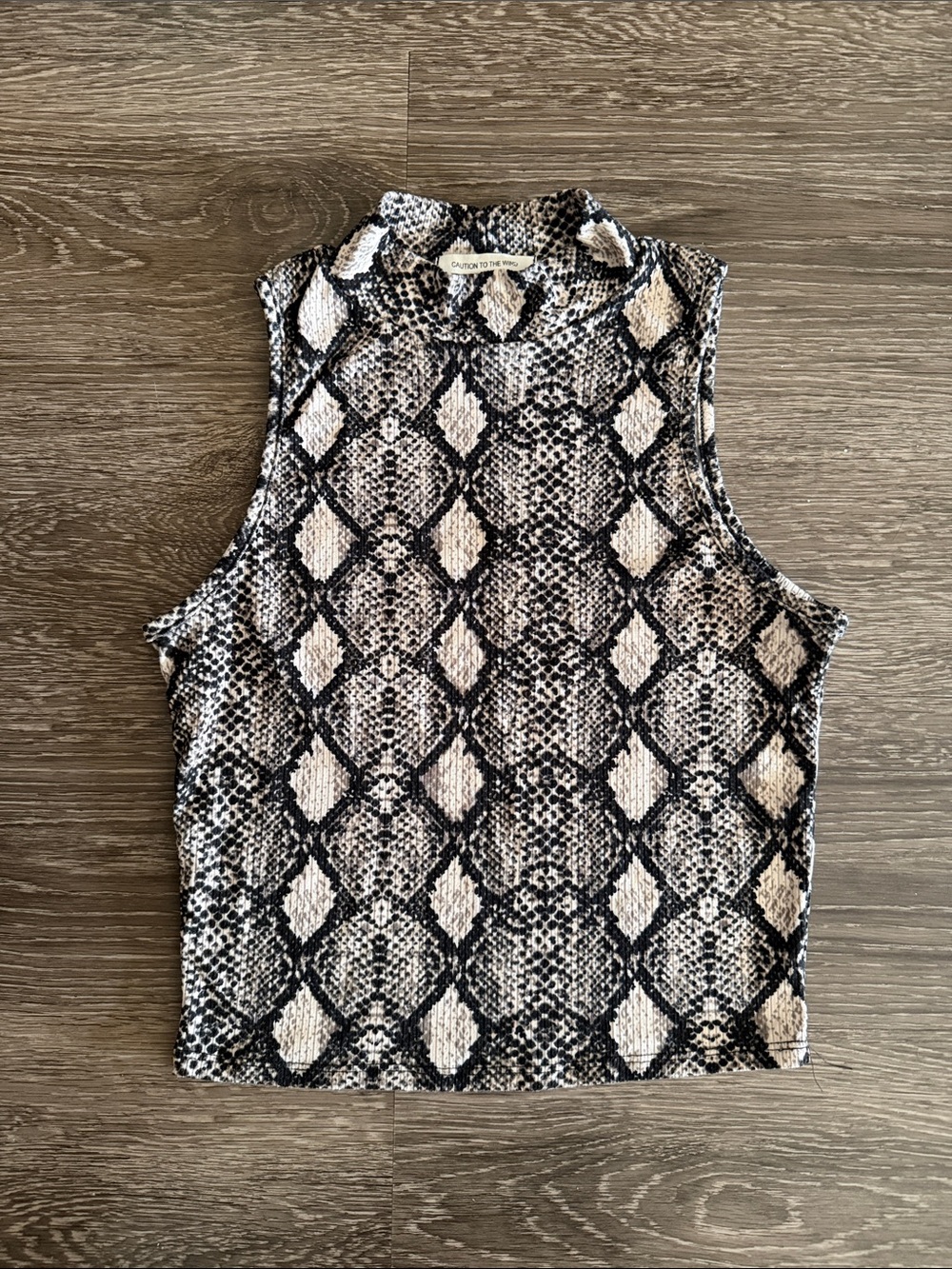 Caution To The Wind Black & White Snake Print Mock Neck Tank